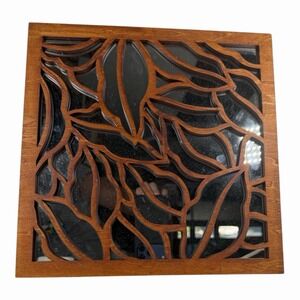 Pier 1 One Imports Mirror Square Brown Wood‎ 14"  Frame Wall Vintage Abstract